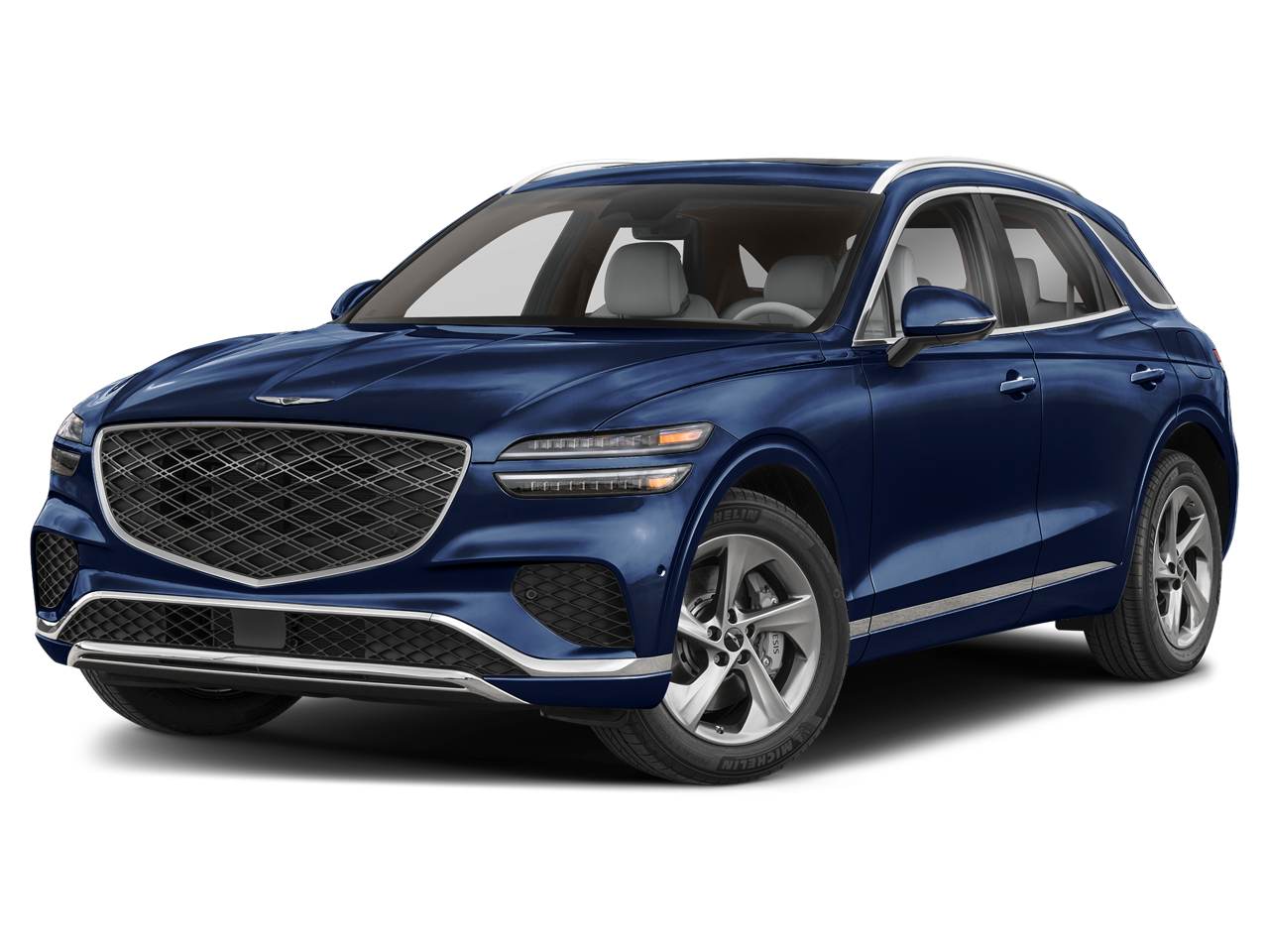 2026 Genesis GV70 2.5T in Capri Blue — front three-quarter view