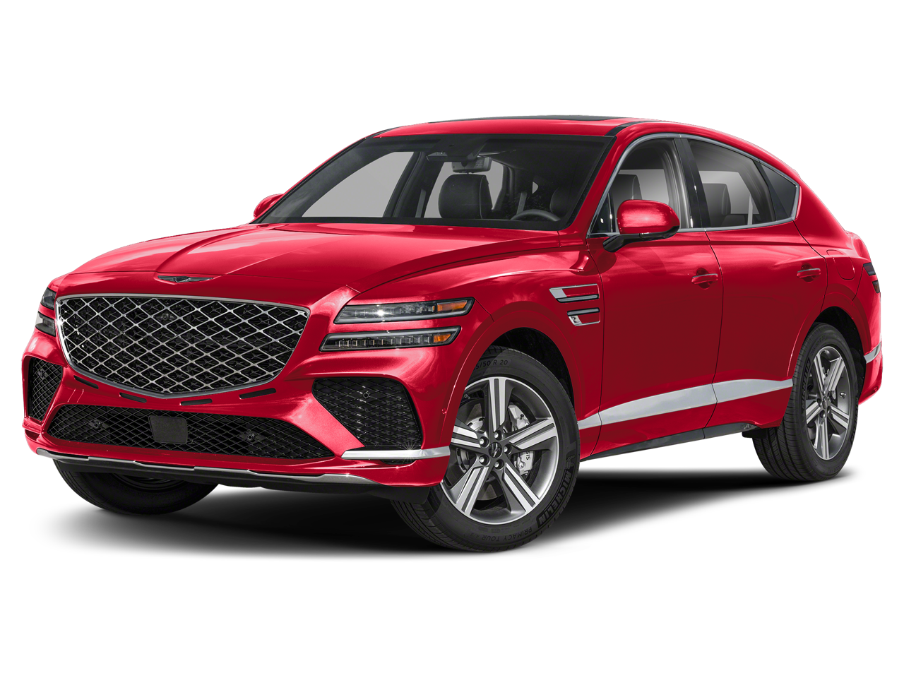 2026 Genesis GV80 Coupe 3.5T e-SC in Mauna Red — front three-quarter view