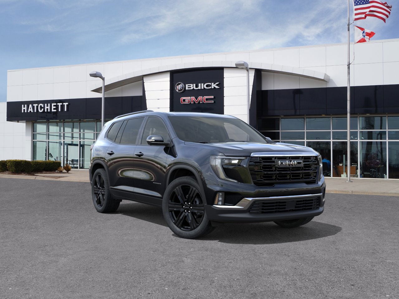 2026 GMC Acadia Elevation in Ebony Twilight Metallic — front three-quarter view