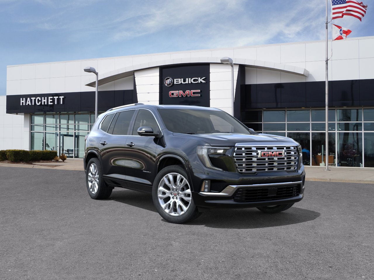 2026 GMC Acadia Denali in Ebony Twilight Metallic — front three-quarter view