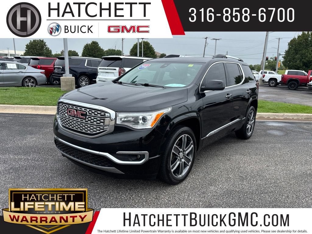 2018 GMC Acadia Denali in Ebony Twilight Metallic — front three-quarter view