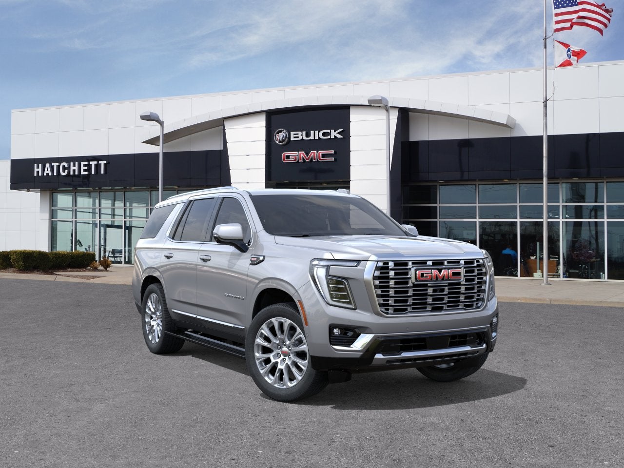 2026 GMC Yukon Denali in Sterling Metallic — front three-quarter view
