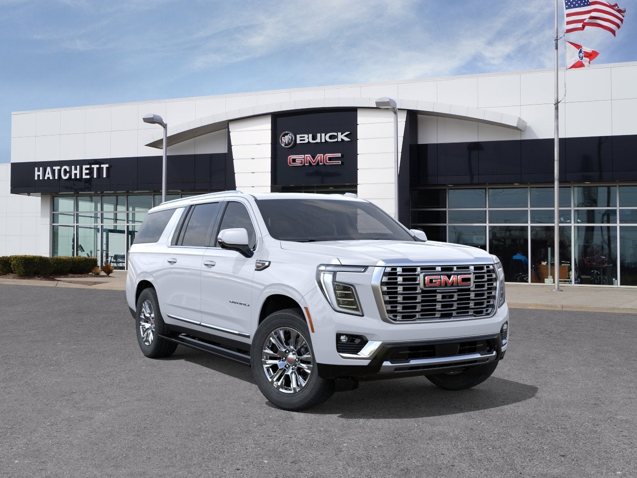 2026 GMC Yukon XL Denali in Glacier White Tricoat — front three-quarter view