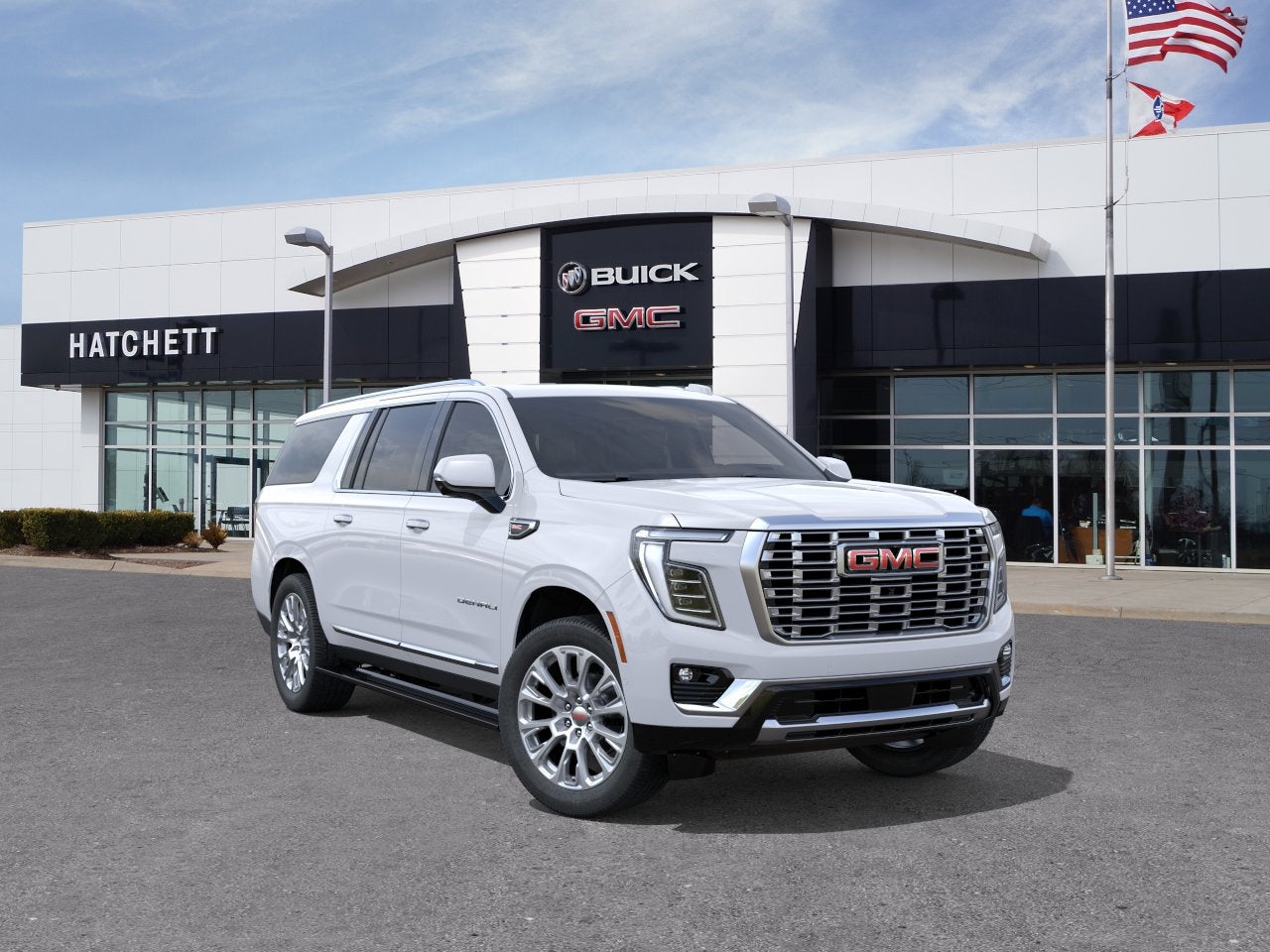 2026 GMC Yukon XL Denali in Glacier White Tricoat — front three-quarter view