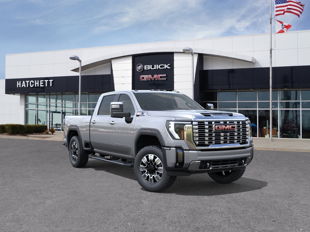2026 GMC Sierra 2500 HD Denali in Sterling Metallic — front three-quarter view