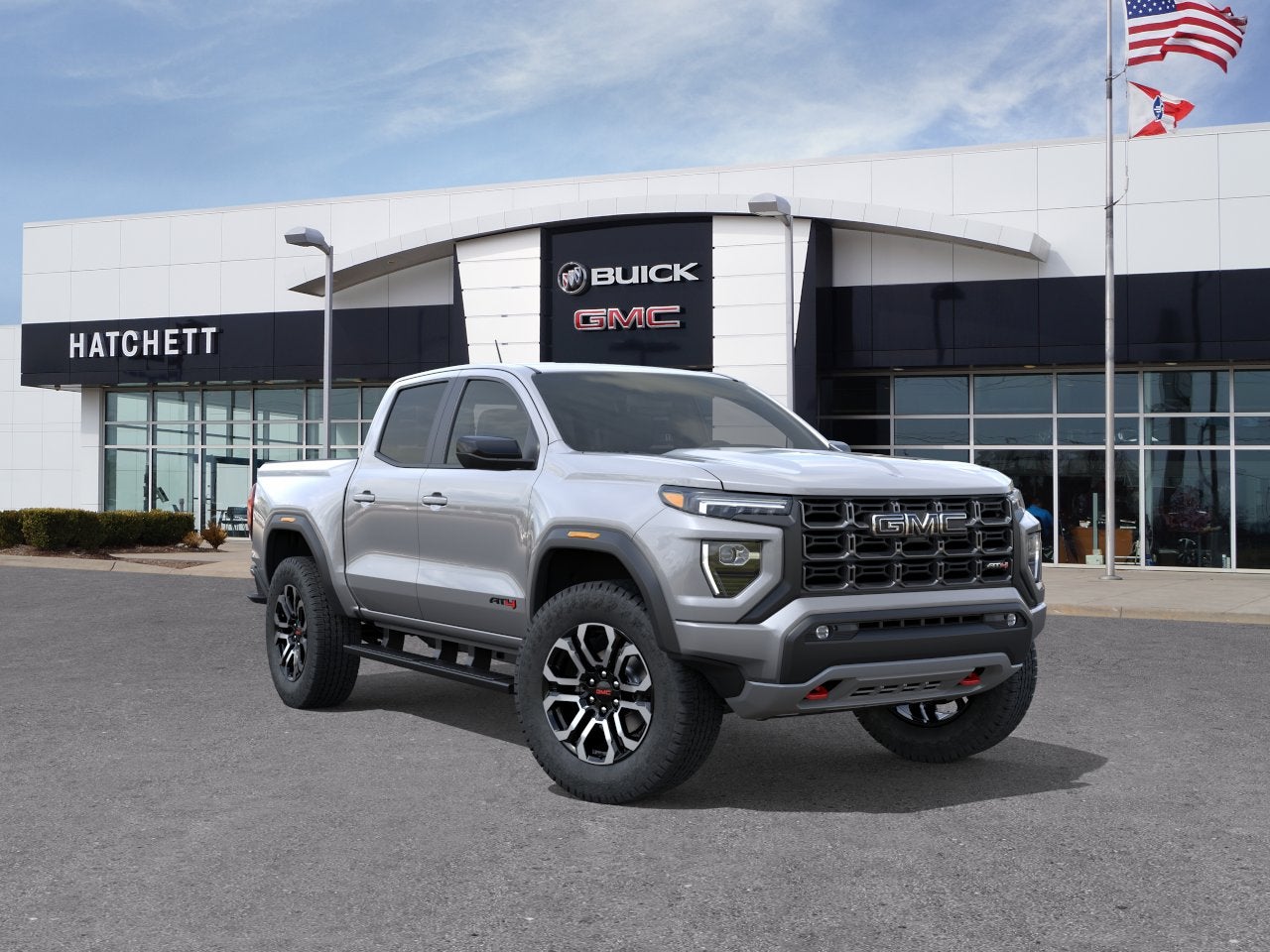 2026 GMC Canyon AT4 in Sterling Metallic — front three-quarter view