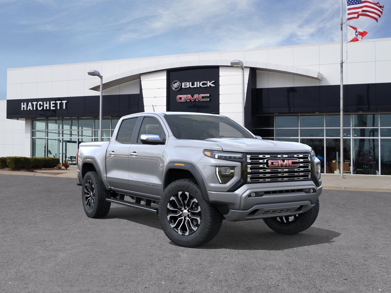 2026 GMC Canyon Denali in Sterling Metallic — front three-quarter view