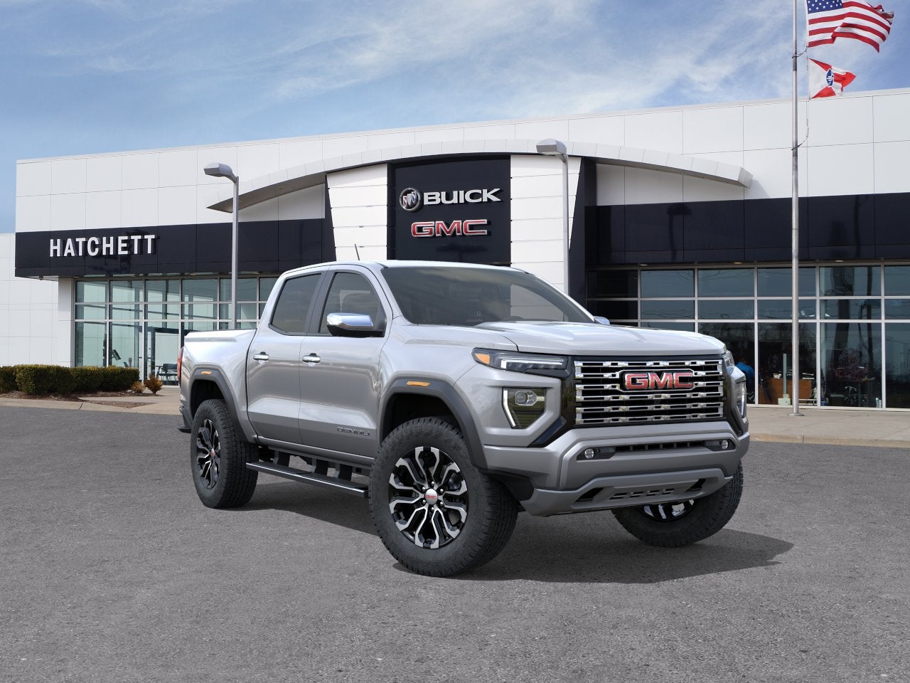 2026 GMC Canyon Denali in Sterling Metallic — front three-quarter view