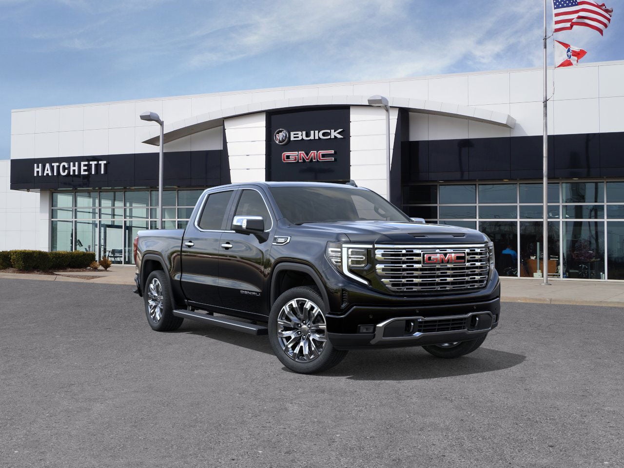 2026 GMC Sierra 1500 Denali in Onyx Black — front three-quarter view