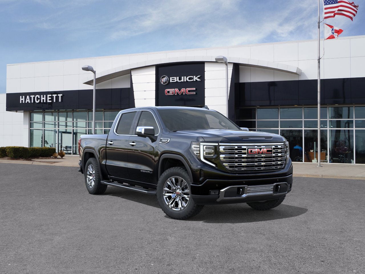 2026 GMC Sierra 1500 Denali in Onyx Black — front three-quarter view