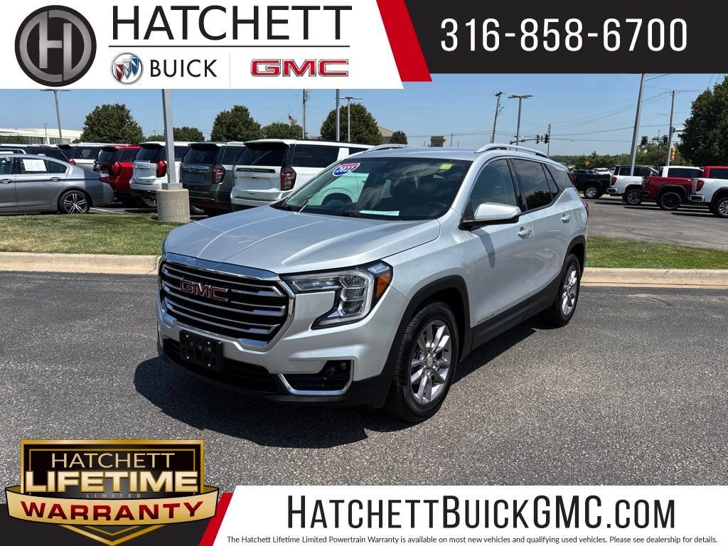 2022 GMC Terrain SLT in Quicksilver Metallic — front three-quarter view
