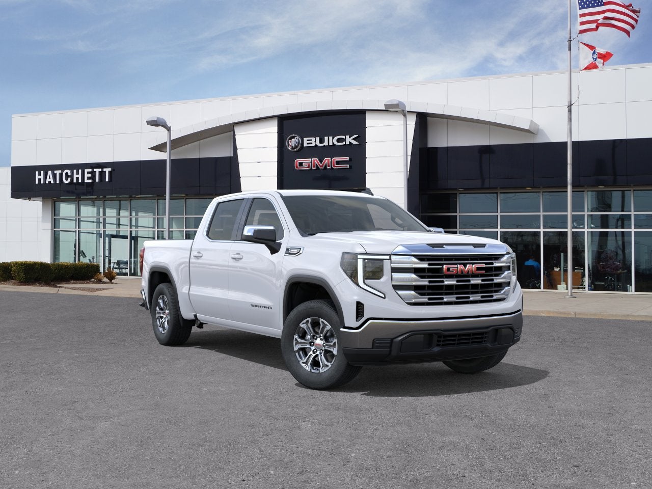 2026 GMC Sierra 1500 SLE in Summit White — front three-quarter view