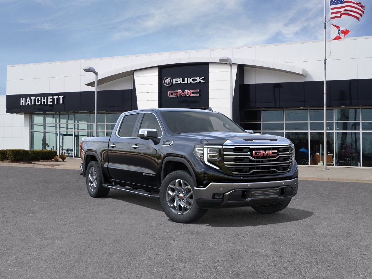 2026 GMC Sierra 1500 SLT in Onyx Black — front three-quarter view