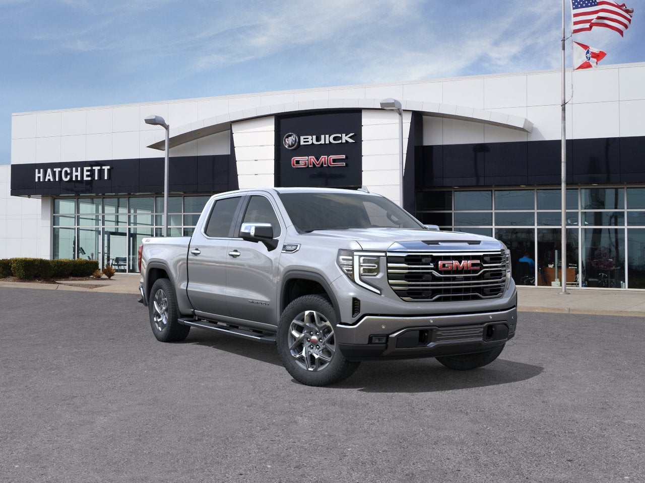 2026 GMC Sierra 1500 SLT in Sterling Metallic — front three-quarter view