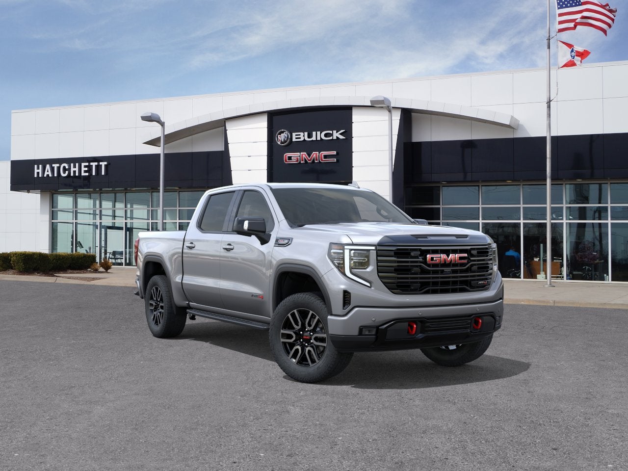 2026 GMC Sierra 1500 AT4 in Sterling Metallic — front three-quarter view