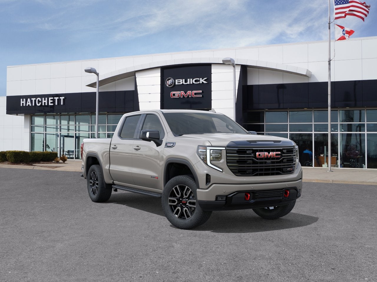 2026 GMC Sierra 1500 AT4 in Coastal Dune — front three-quarter view