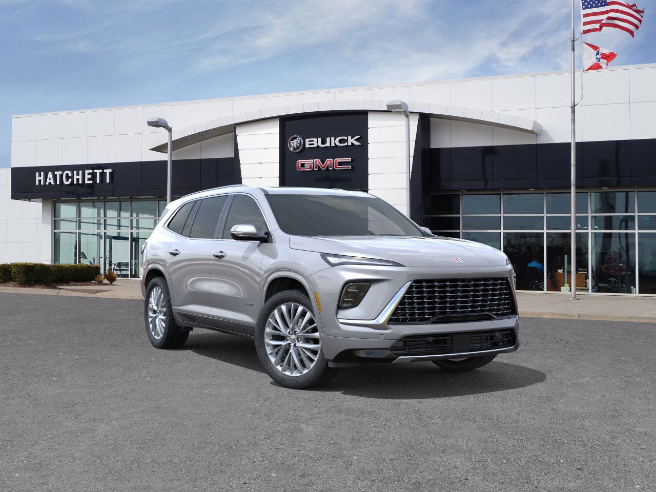 2026 Buick Enclave Avenir in Moonstone Gray Metallic — front three-quarter view