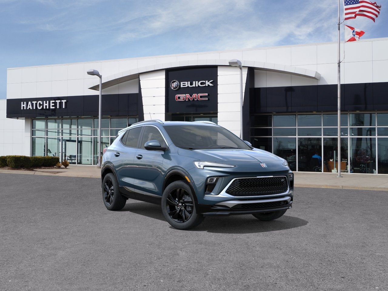 2026 Buick Encore GX Sport Touring in Ocean Blue Metallic — front three-quarter view