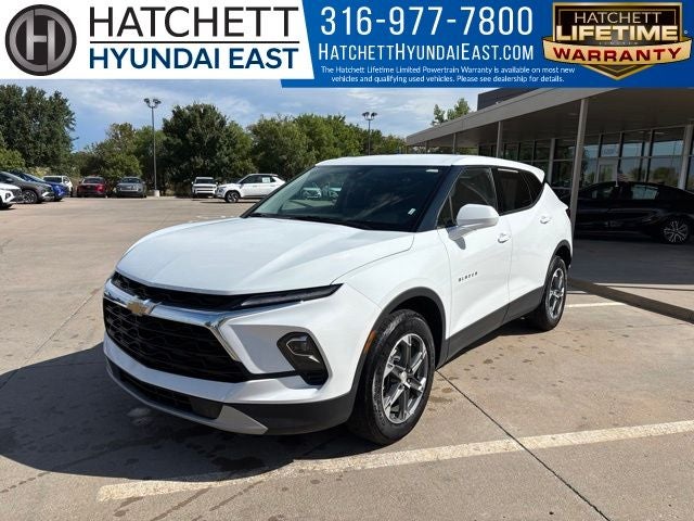 2025 Chevrolet Blazer LT in Summit White — front three-quarter view
