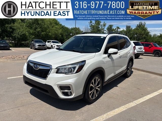 2019 Subaru Forester Limited in Crystal White Pearl — front three-quarter view