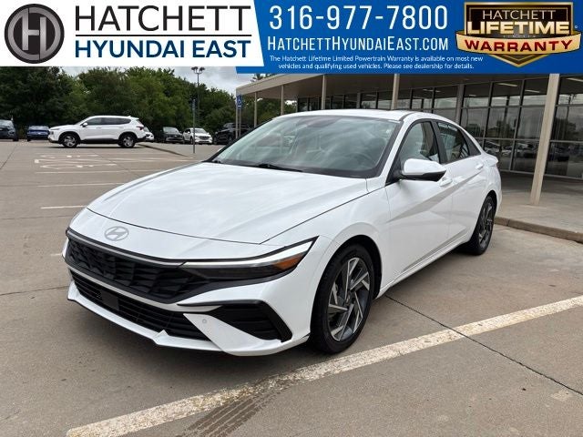 2024 Hyundai Elantra Limited in Serenity White — front three-quarter view