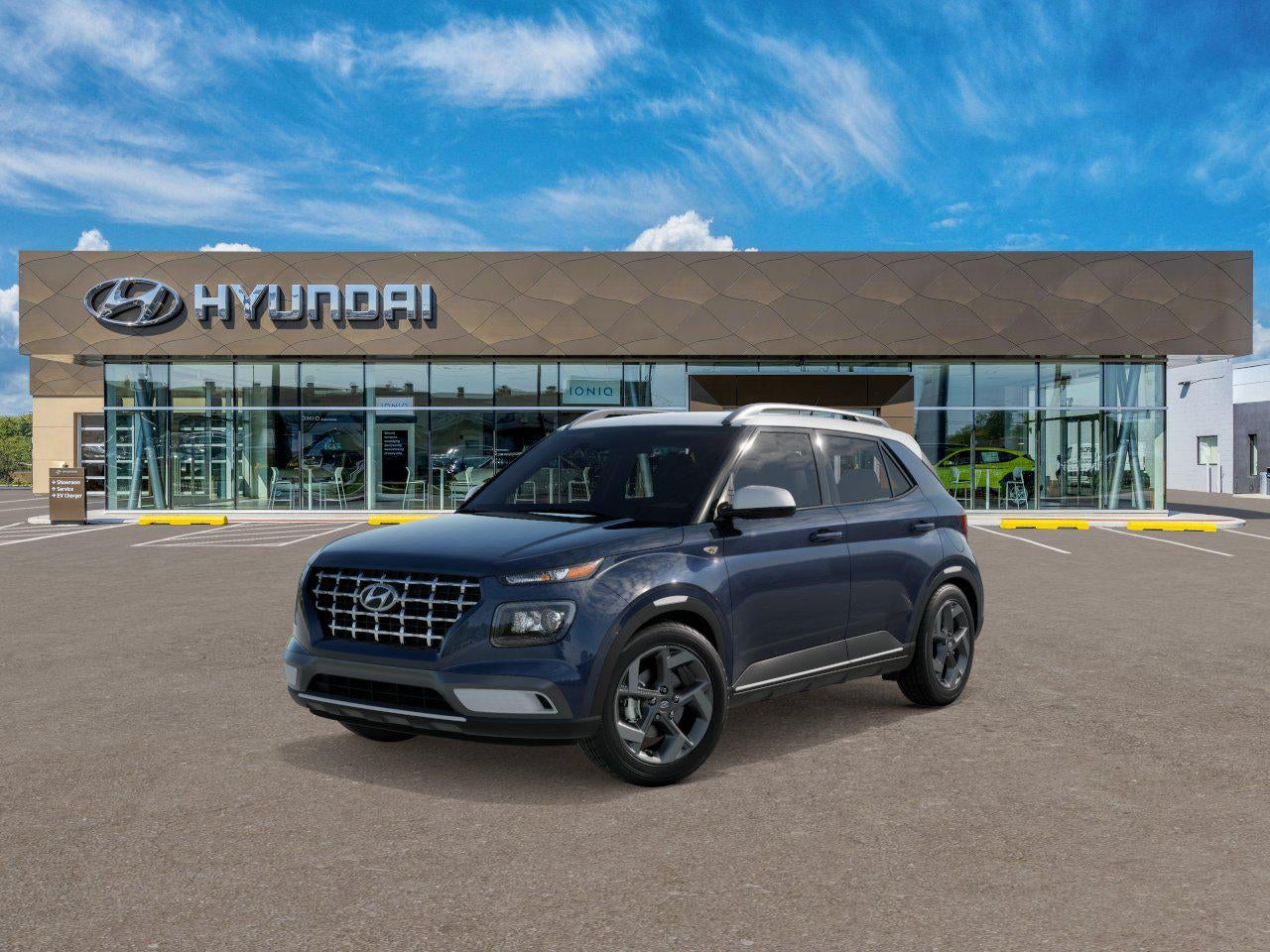 2026 Hyundai Venue SEL w/Two-Tone Roof in Denim W/White Roof — front three-quarter view