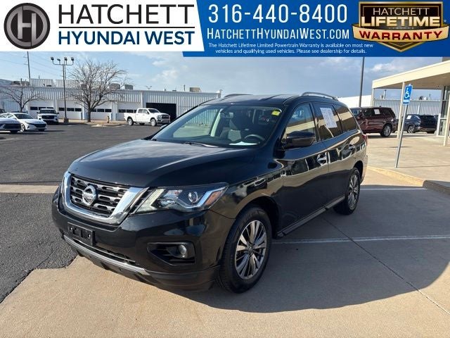 2019 Nissan Pathfinder SV in Magnetic Black Pearl — front three-quarter view