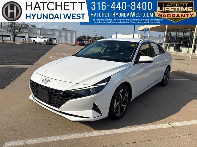 2023 Hyundai Elantra SEL in Serenity White Pearl — front three-quarter view