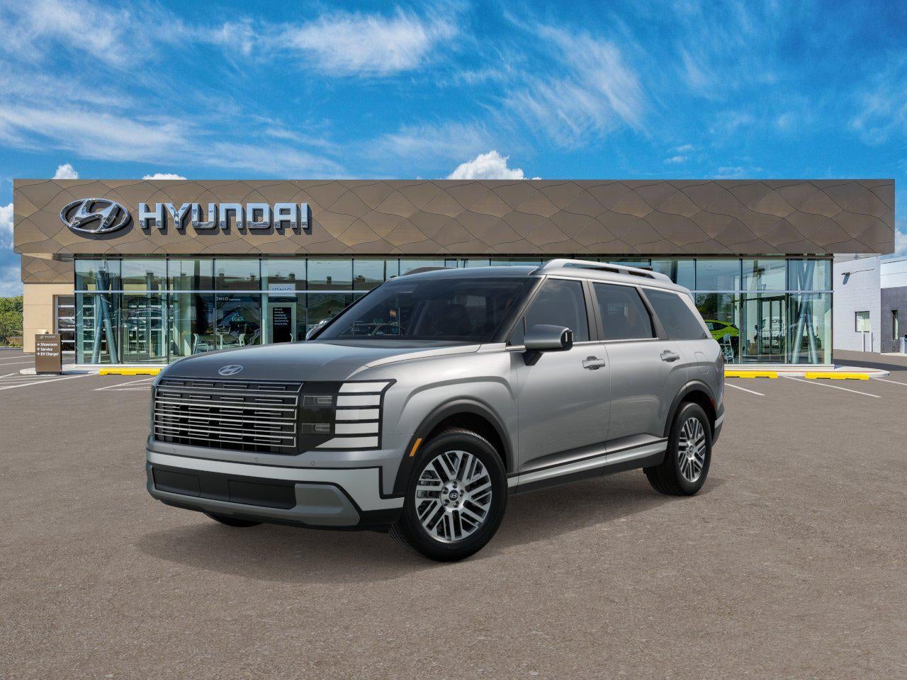 2026 Hyundai Palisade SEL AWD in Typhoon Silver Metallic — front three-quarter view