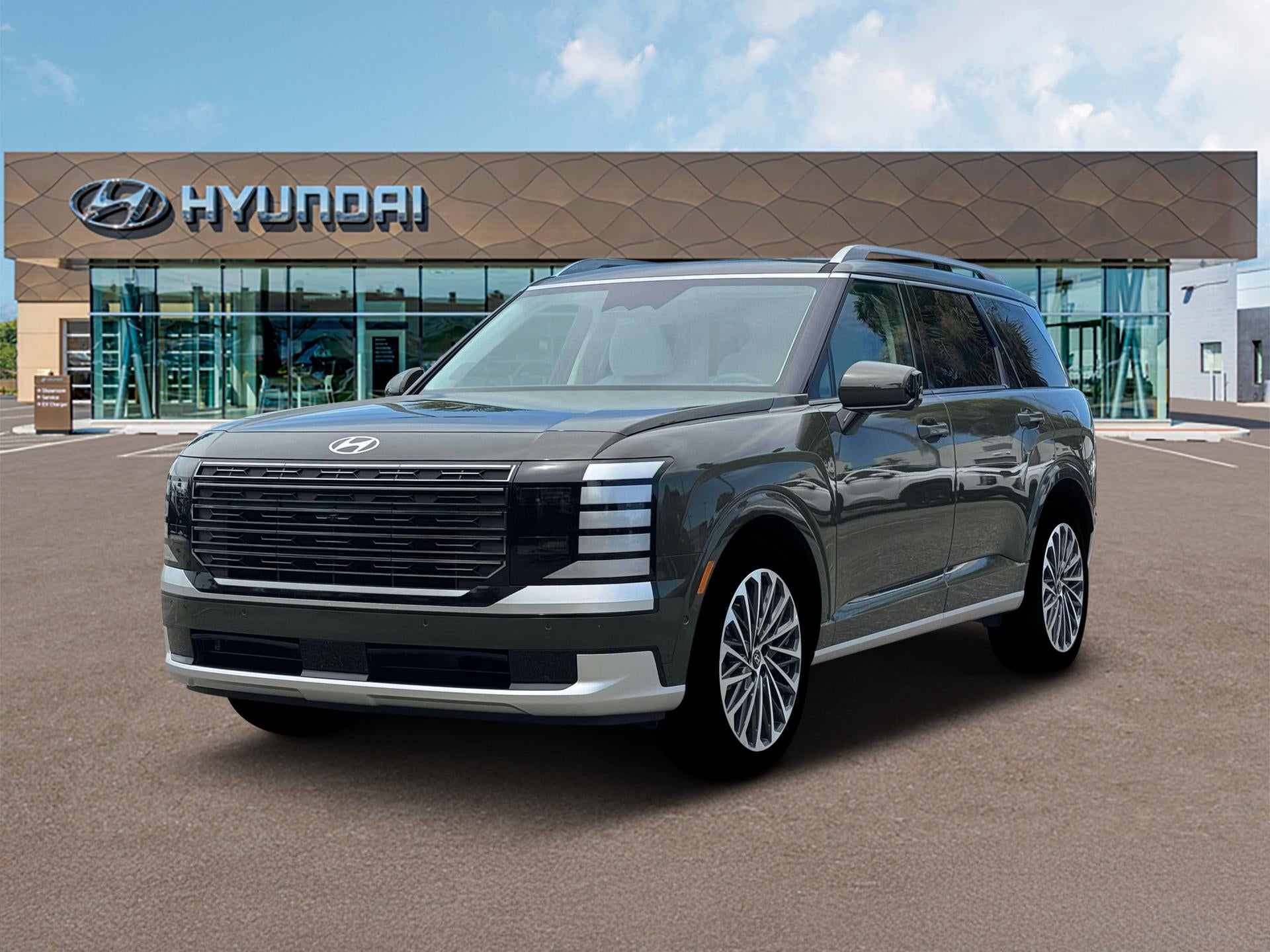 2026 Hyundai Palisade Calligraphy FWD in Titan Green — front three-quarter view