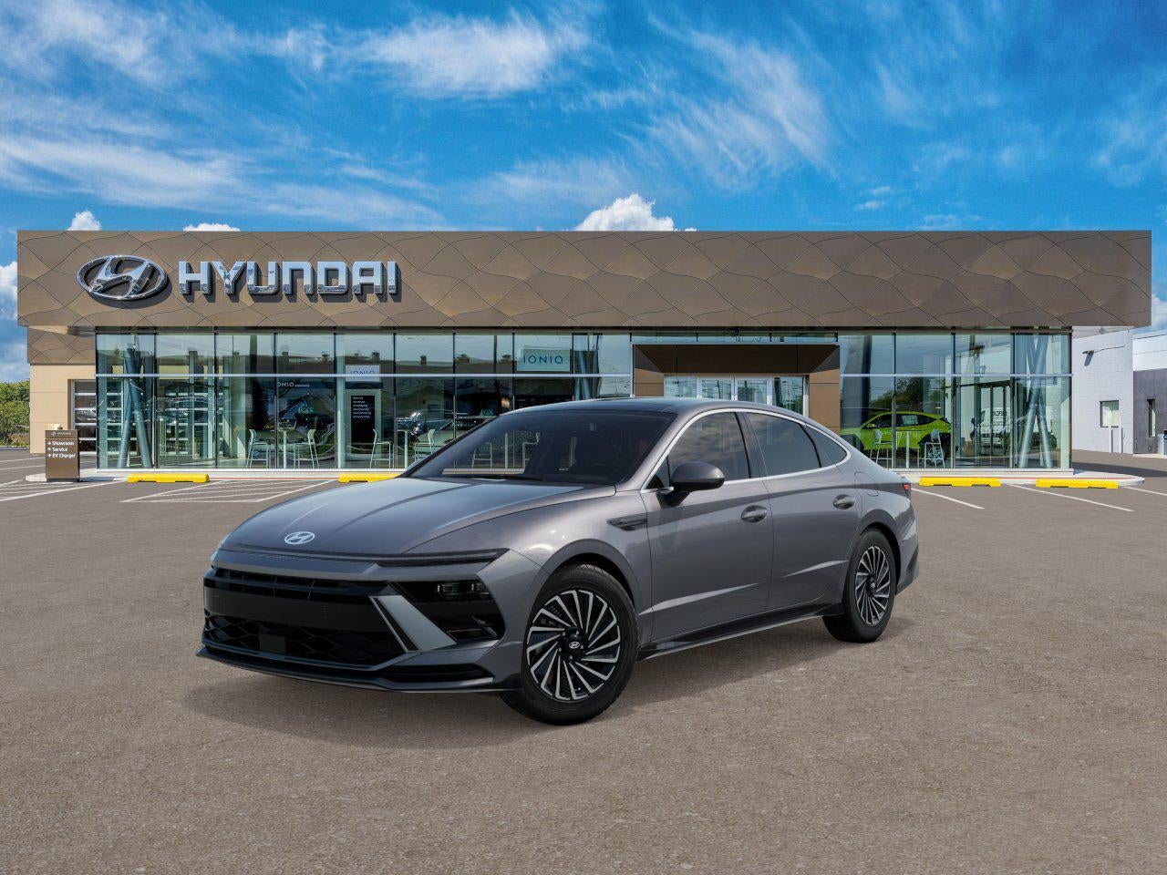 2026 Hyundai Sonata Hybrid SEL in Transmission Blue — front three-quarter view