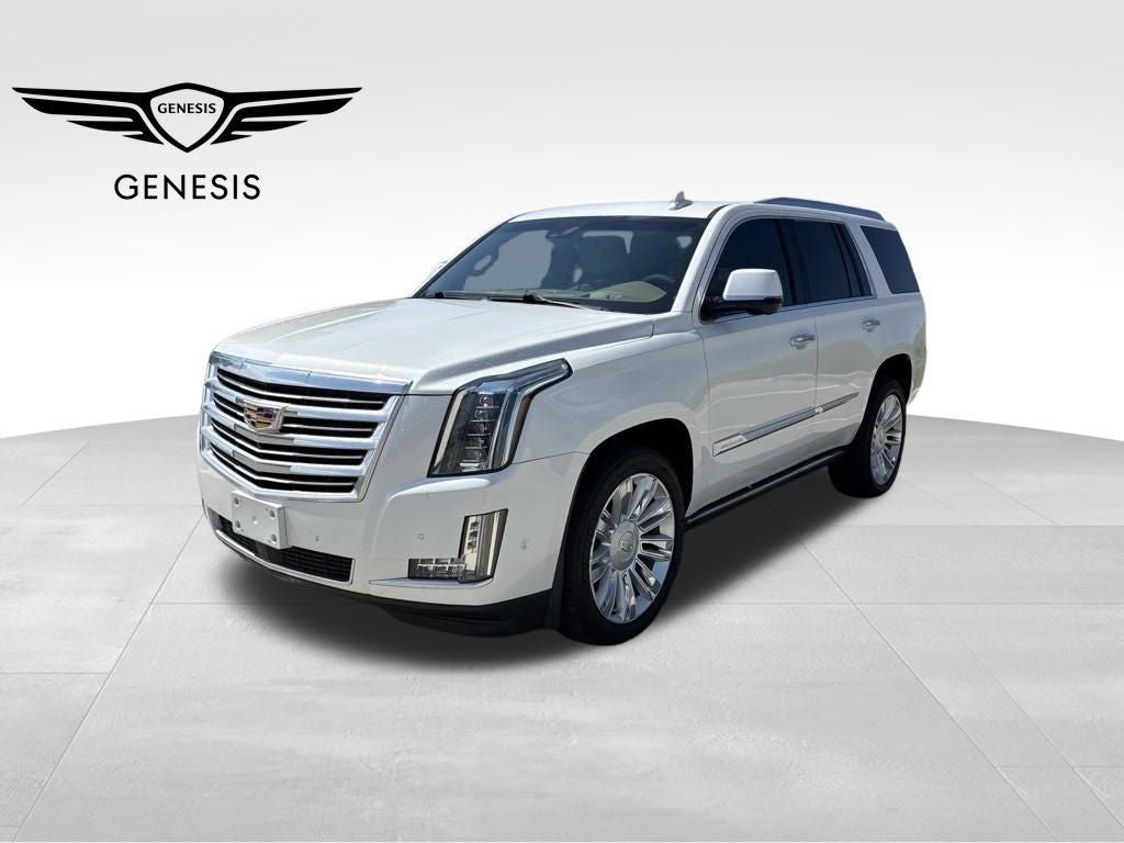 2018 Cadillac Escalade Platinum Edition in Crystal White Tricoat — front three-quarter view