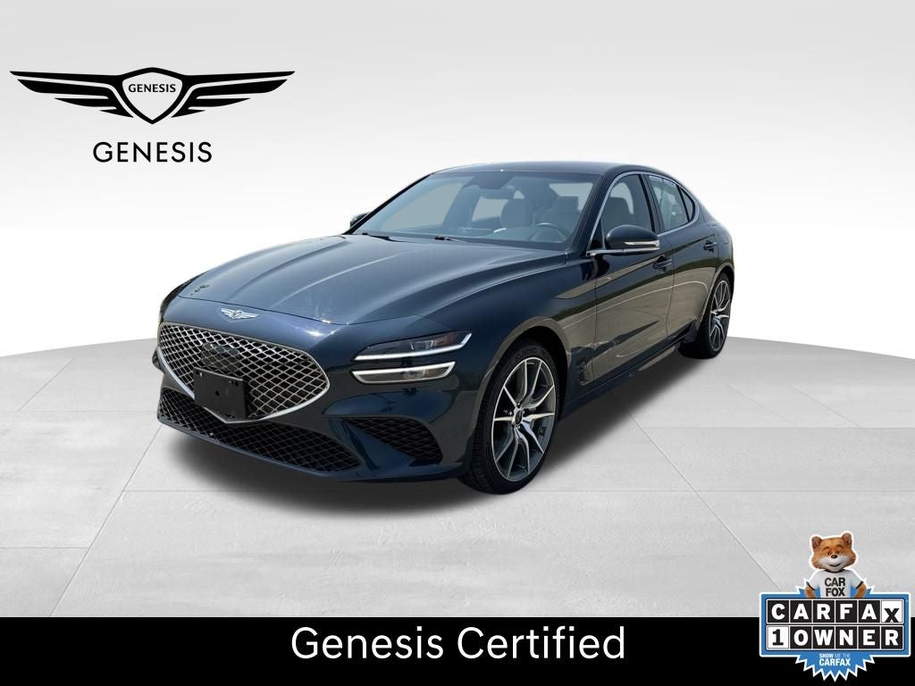 2025 Genesis G70 2.5T in Tasman Blue — front three-quarter view