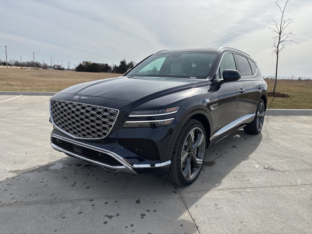 2026 Genesis GV80 3.5T Prestige in Capri Blue — front three-quarter view
