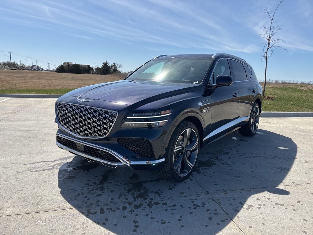 2026 Genesis GV80 3.5T Prestige in Capri Blue — front three-quarter view