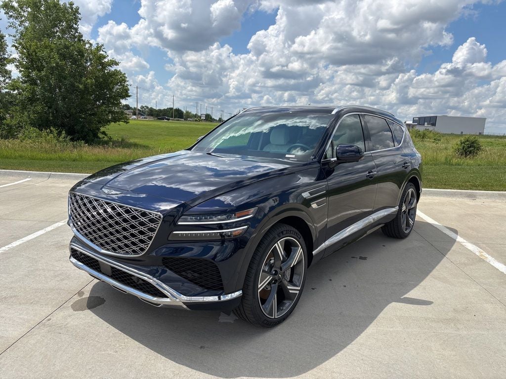 2026 Genesis GV80 3.5T Prestige in Capri Blue — front three-quarter view